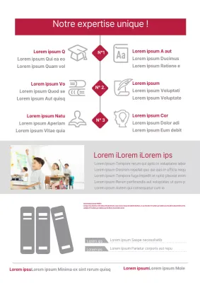 Faites la promotion de votre école d'anglais avec des icônes et des photos rouges et grises.