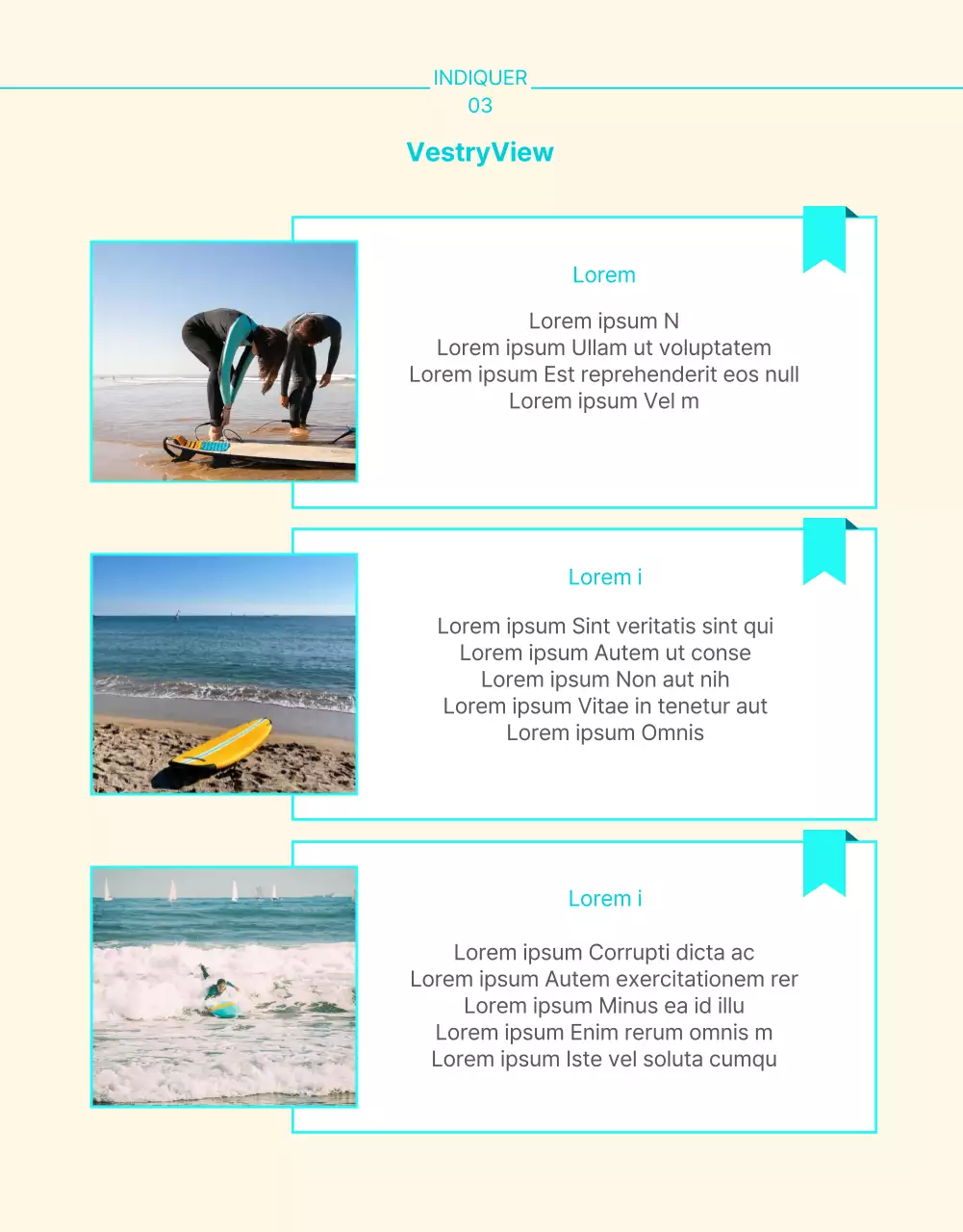 Page d'information sur le surf, rafraîchissante et de couleur menthe