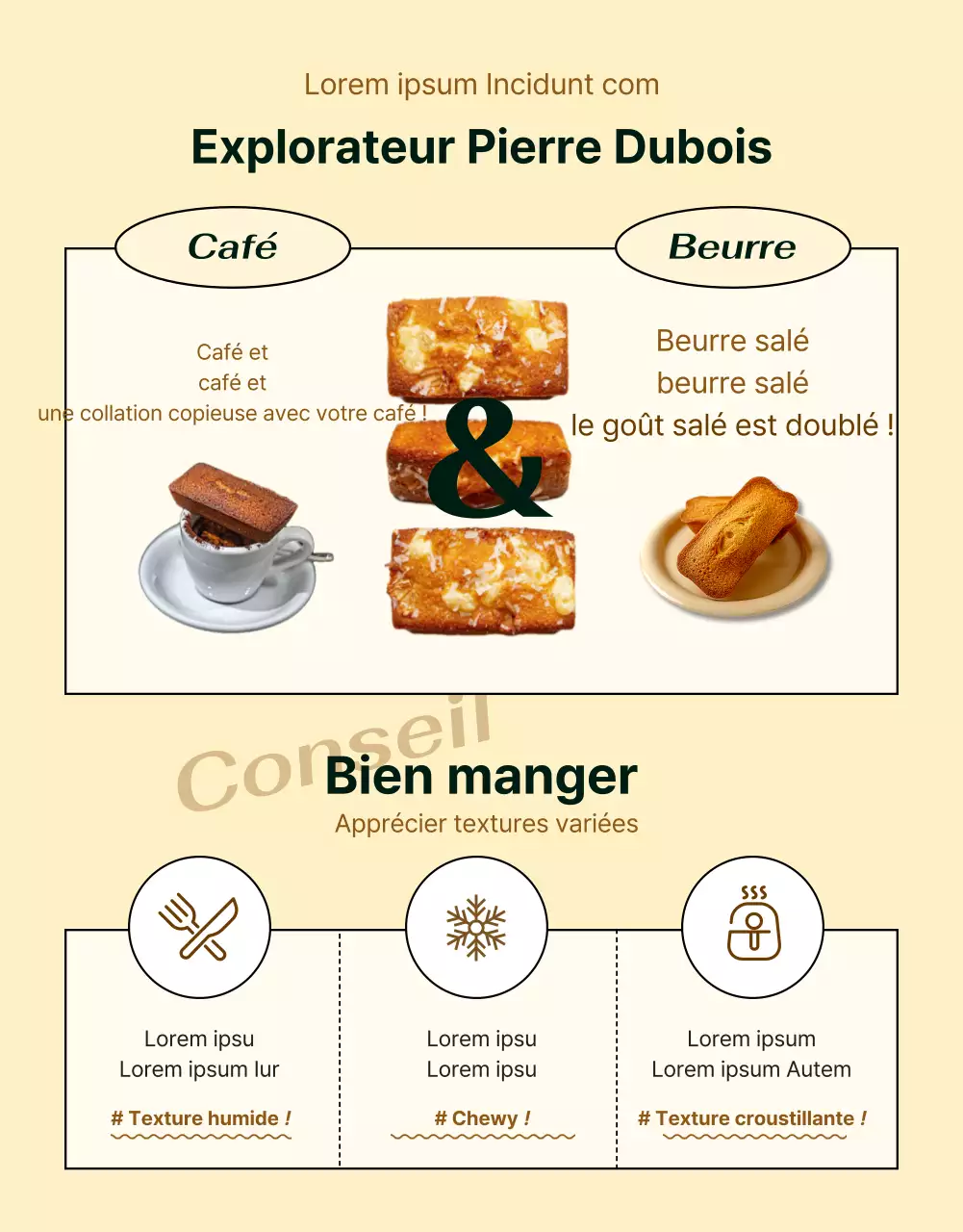 Présenter les informations sur les desserts dans une palette de couleurs ivoire très tendance.