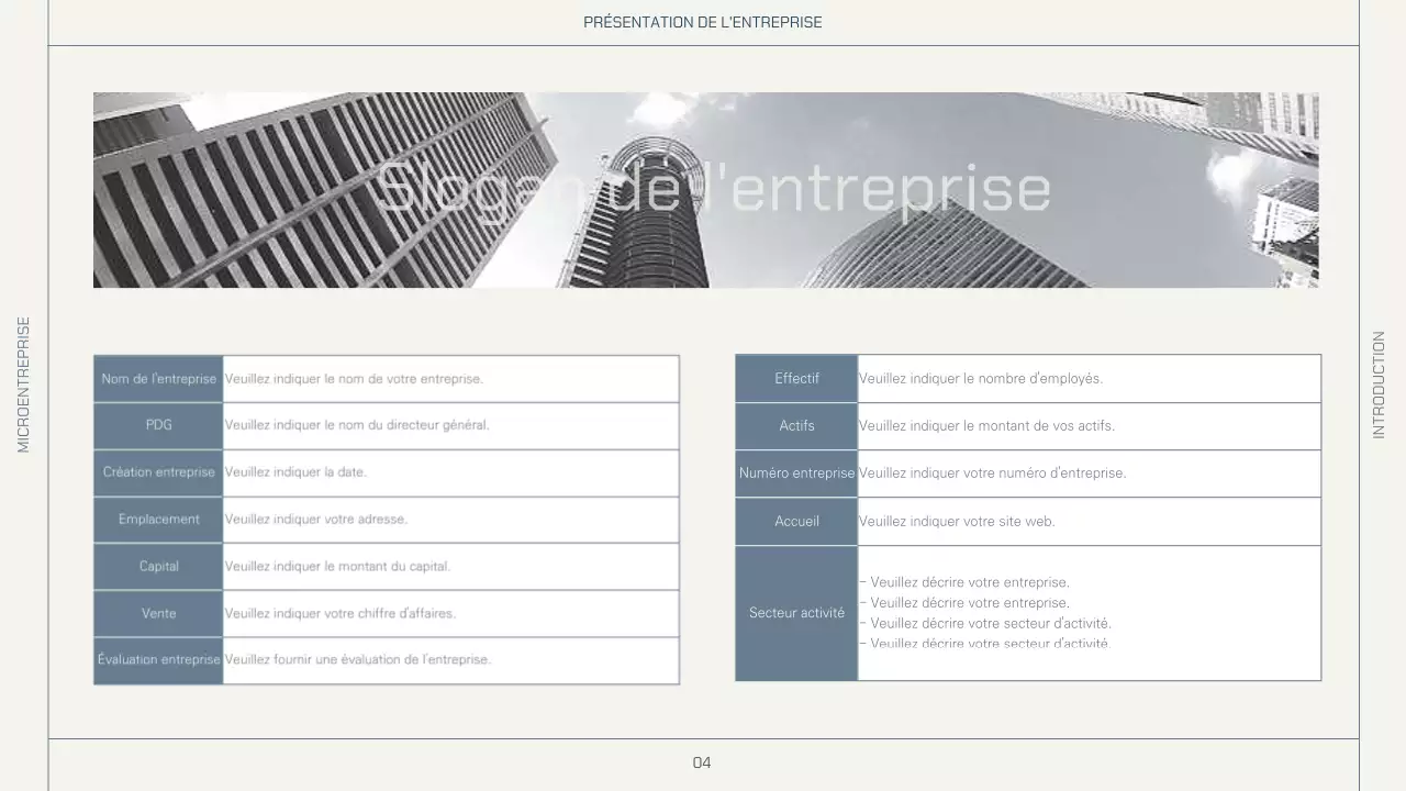 Mise en page simple en beige et marine pour un profil d'entreprise