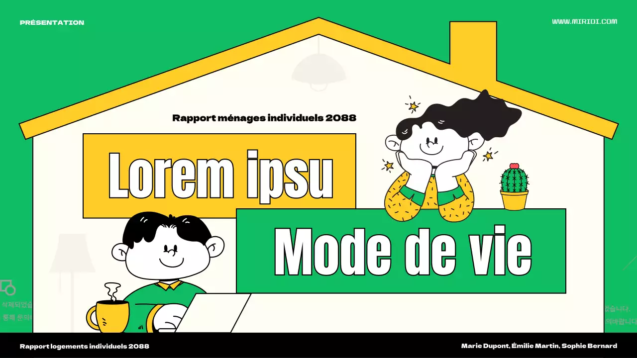 Voici le thème de l'illustration d'une jolie maison verte et jaune pour une personne.