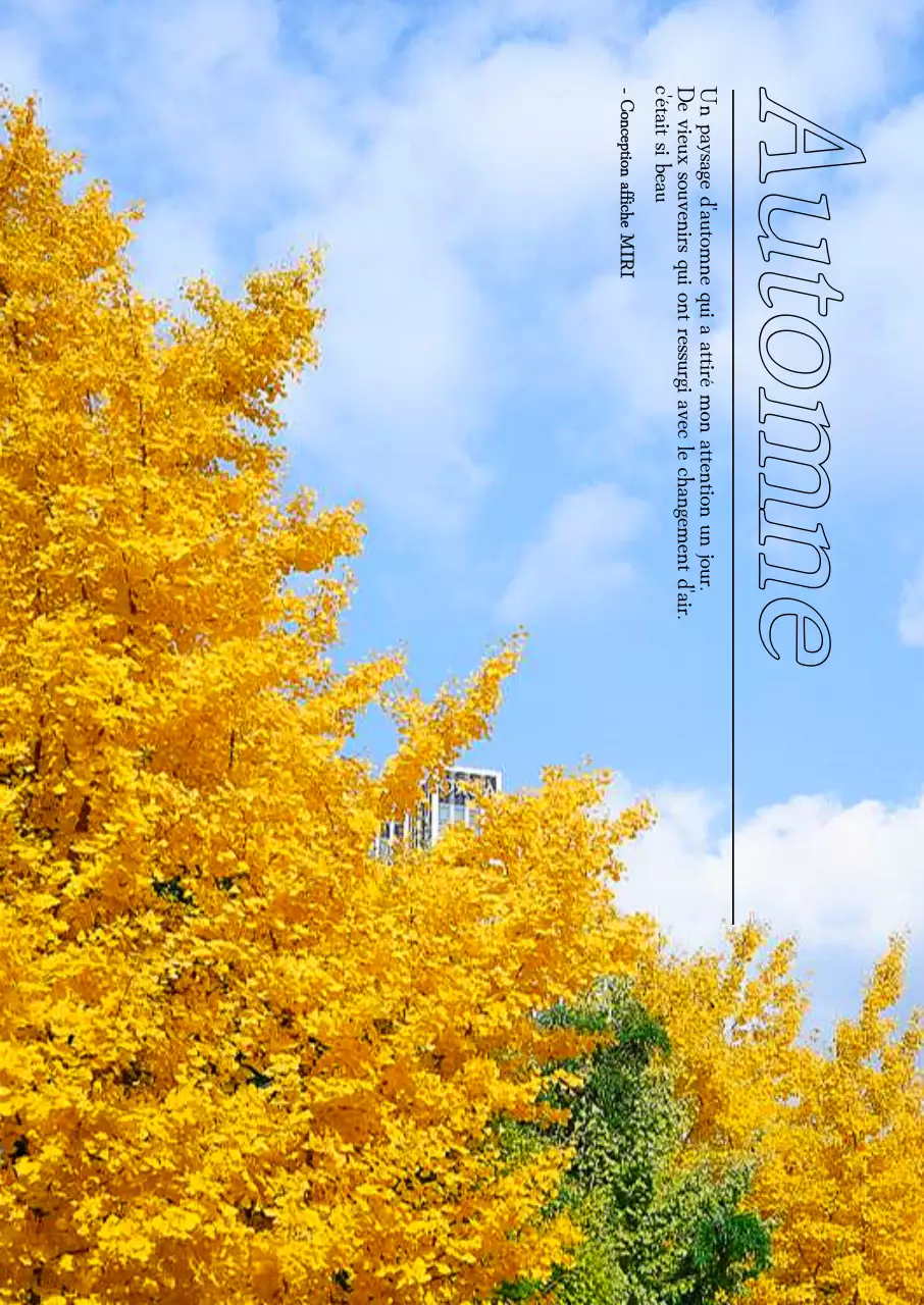 Intérieur avec ginkgo jaune et ciel