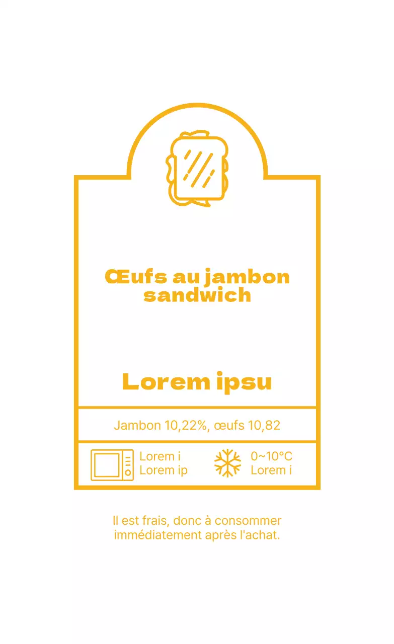 Étiquette alimentaire illustrée jaune pour sandwich