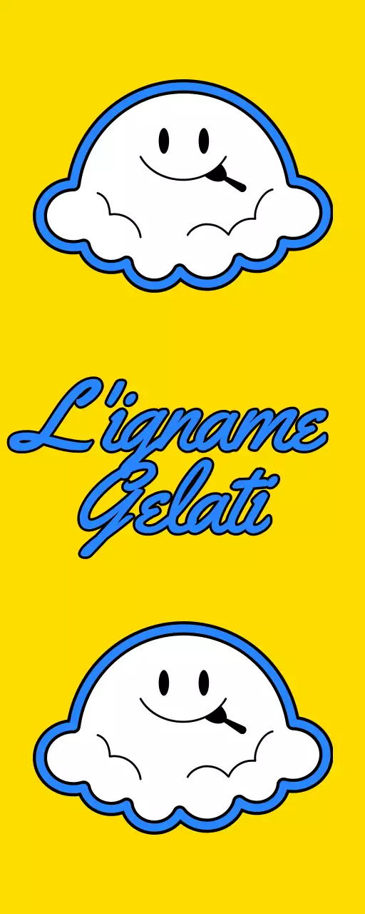 Promotion d'un mignon concept de magasin de gelato avec une illustration de personnage de crème glacée jaune et bleu