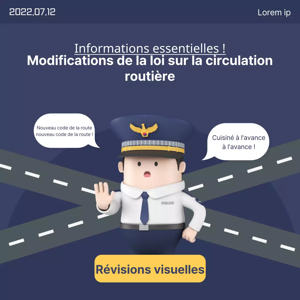 Faites la promotion de votre école de conduite avec cette jolie bannière jaune et marine du Code de la route.