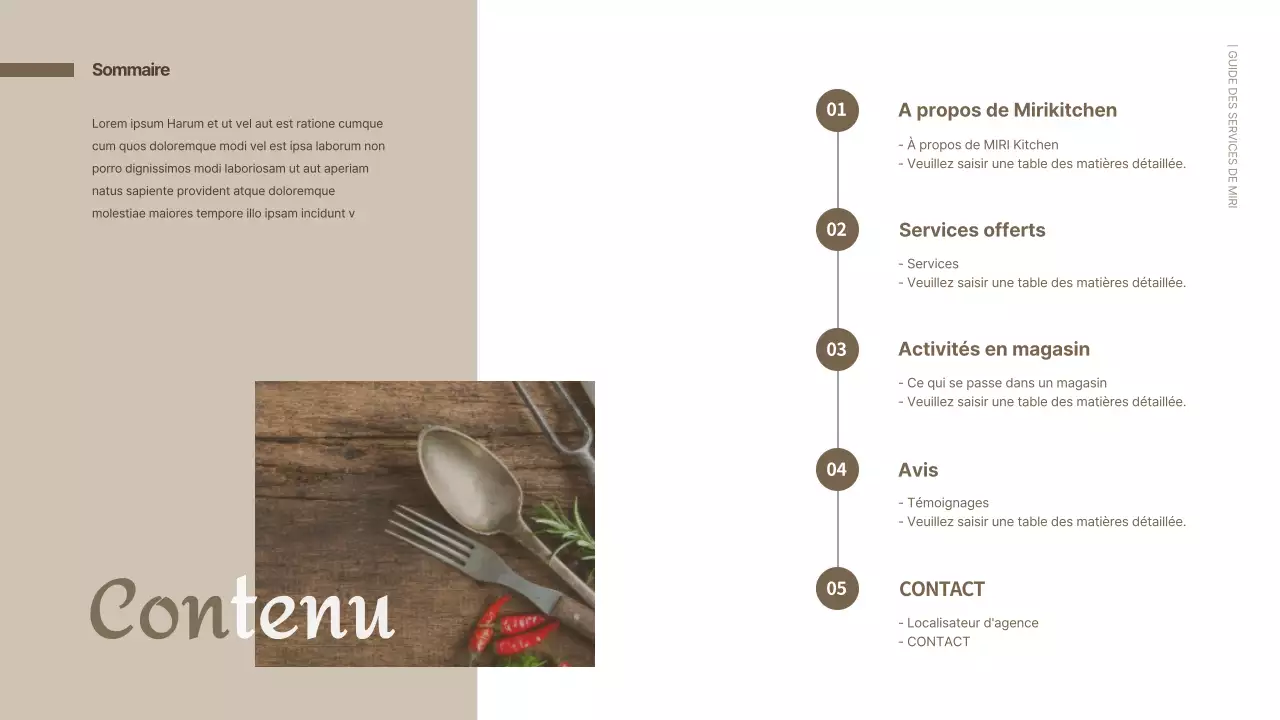 Guide de service de cuisine commune soigné dans des tons bruns Présentation PPT