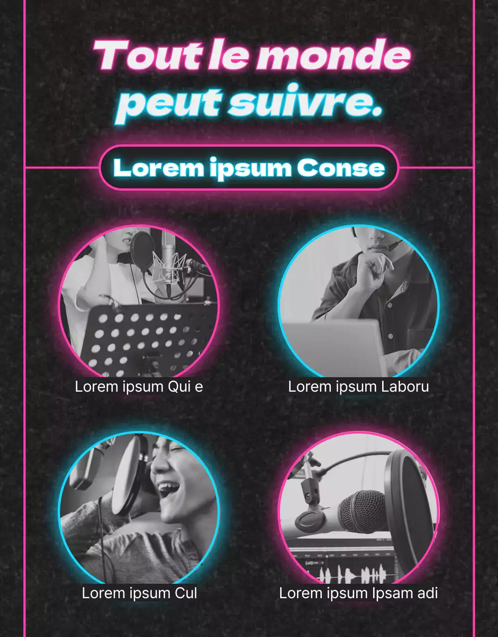 Leçon de chant rose et bleu clair néon