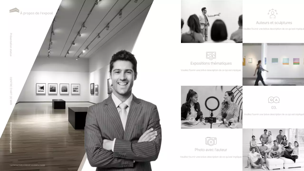 Introduction à une luxueuse exposition muséale en noir et beige