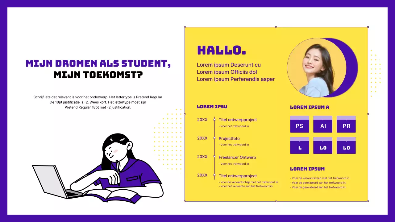 Gele en paarse middelbare school carrièrepad specials