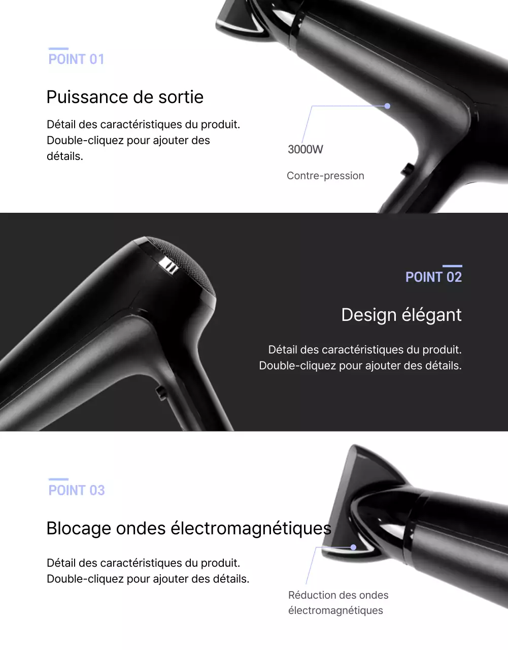 Sèche-cheveux noir et violet au concept épuré