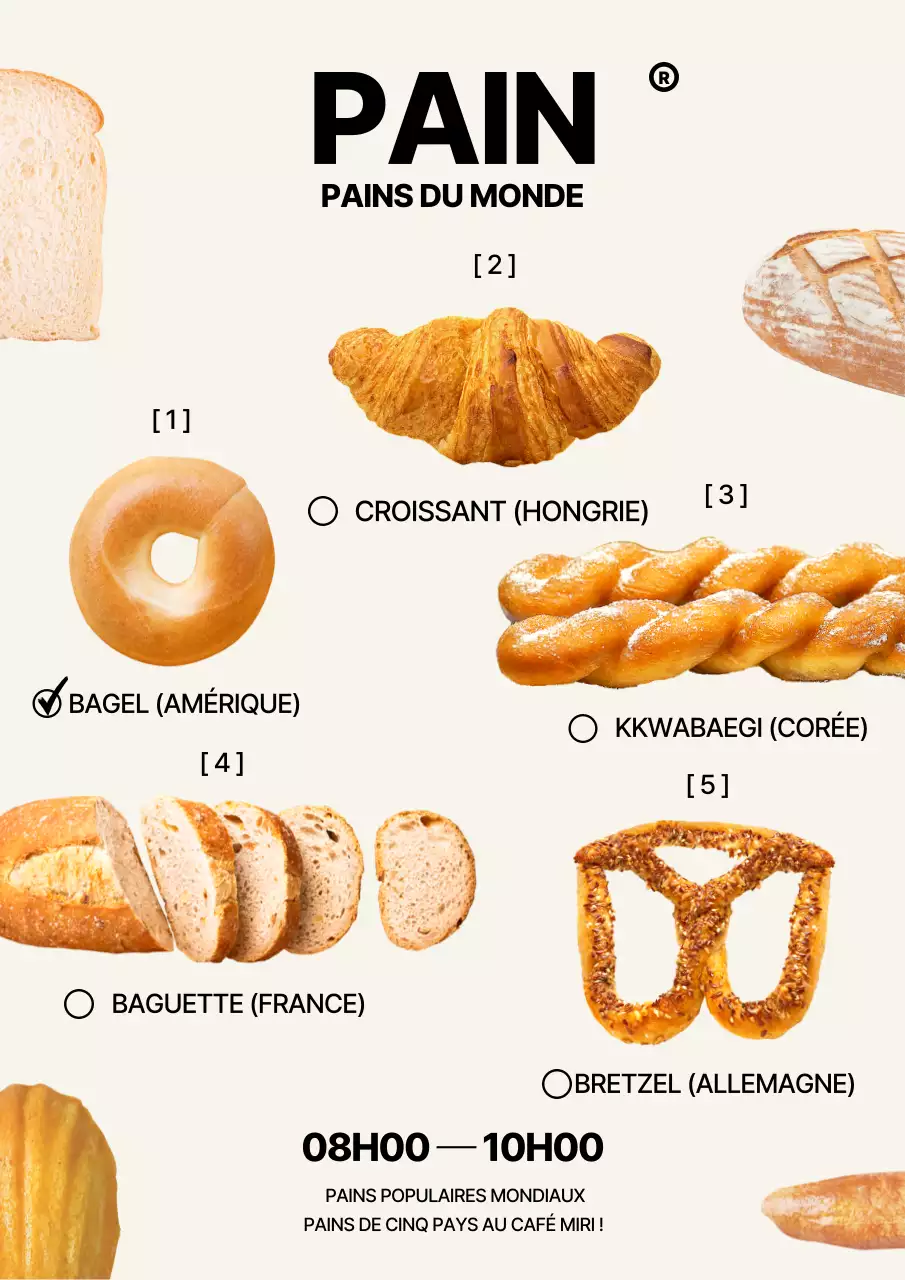 Présentation du menu global de pain Beige