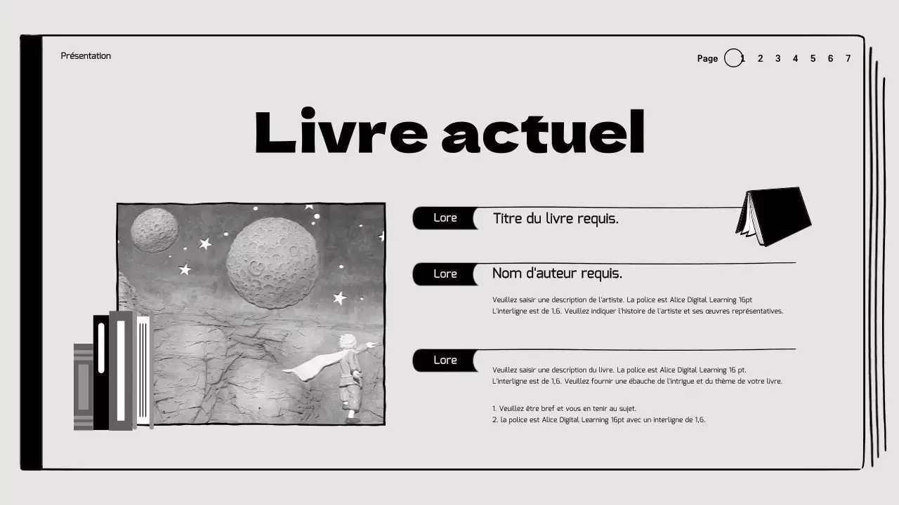 Discussion en classe sur le livre mettant en valeur les illustrations de dessin en beige et noir