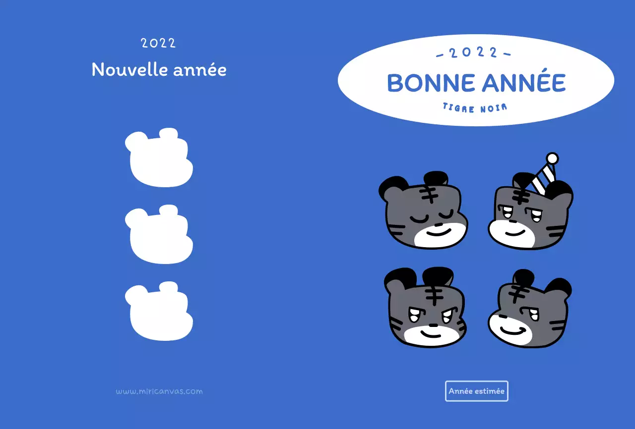 Illustration ronde bleue et blanche d'un tigre mignon, concept du nouvel an