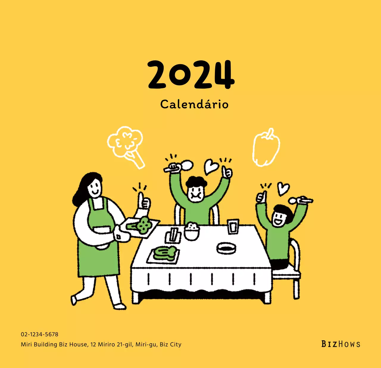 Calendário de Ano Novo com ilustrações giras