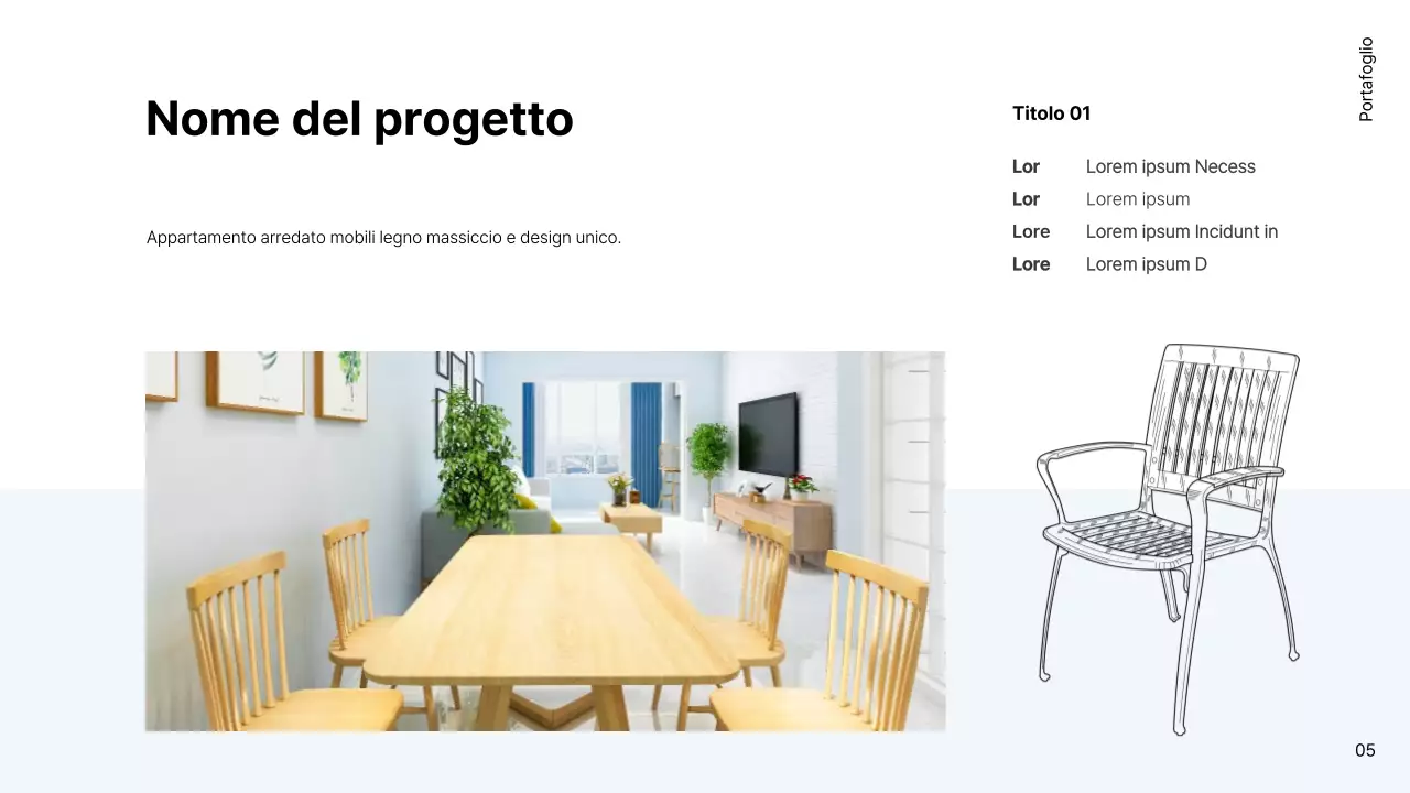 Semplice portfolio per interior designer in bianco e azzurro