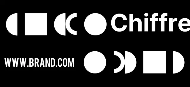 Une conception simple en noir et blanc avec des illustrations de formes et un logo de marque.