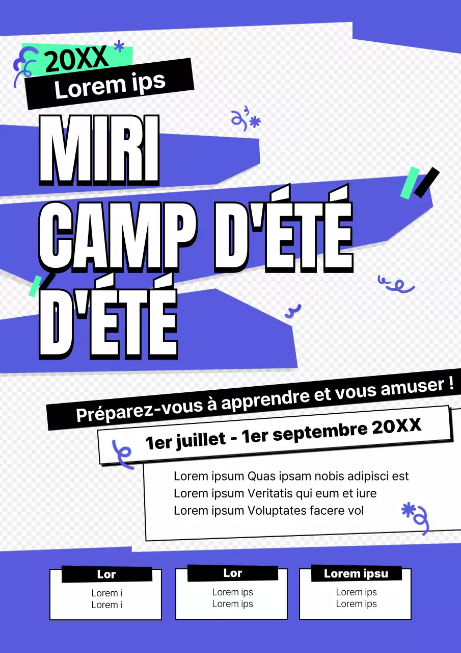 Propre, pétillante, la colonie de vacances de l'école de langues géométrique en bleu et blanc, cool et invitante.