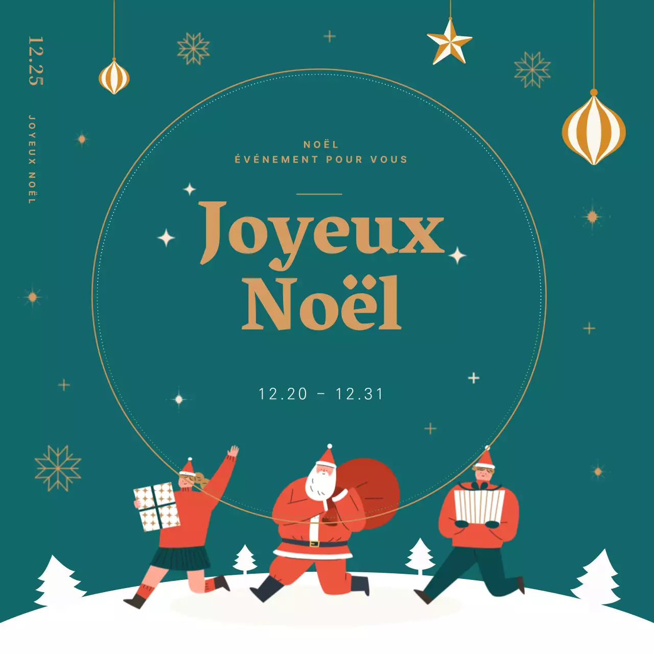 Bannière de Noël du Père Noël en vert et jaune