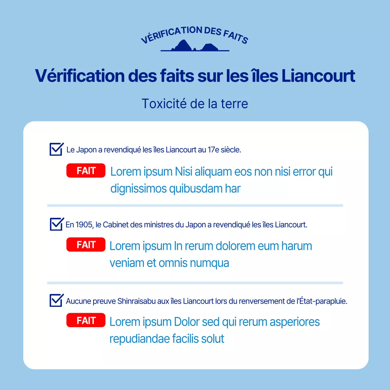 L'équipe de sensibilisation de l'université de Dokdo (bleu clair et bleu marine)