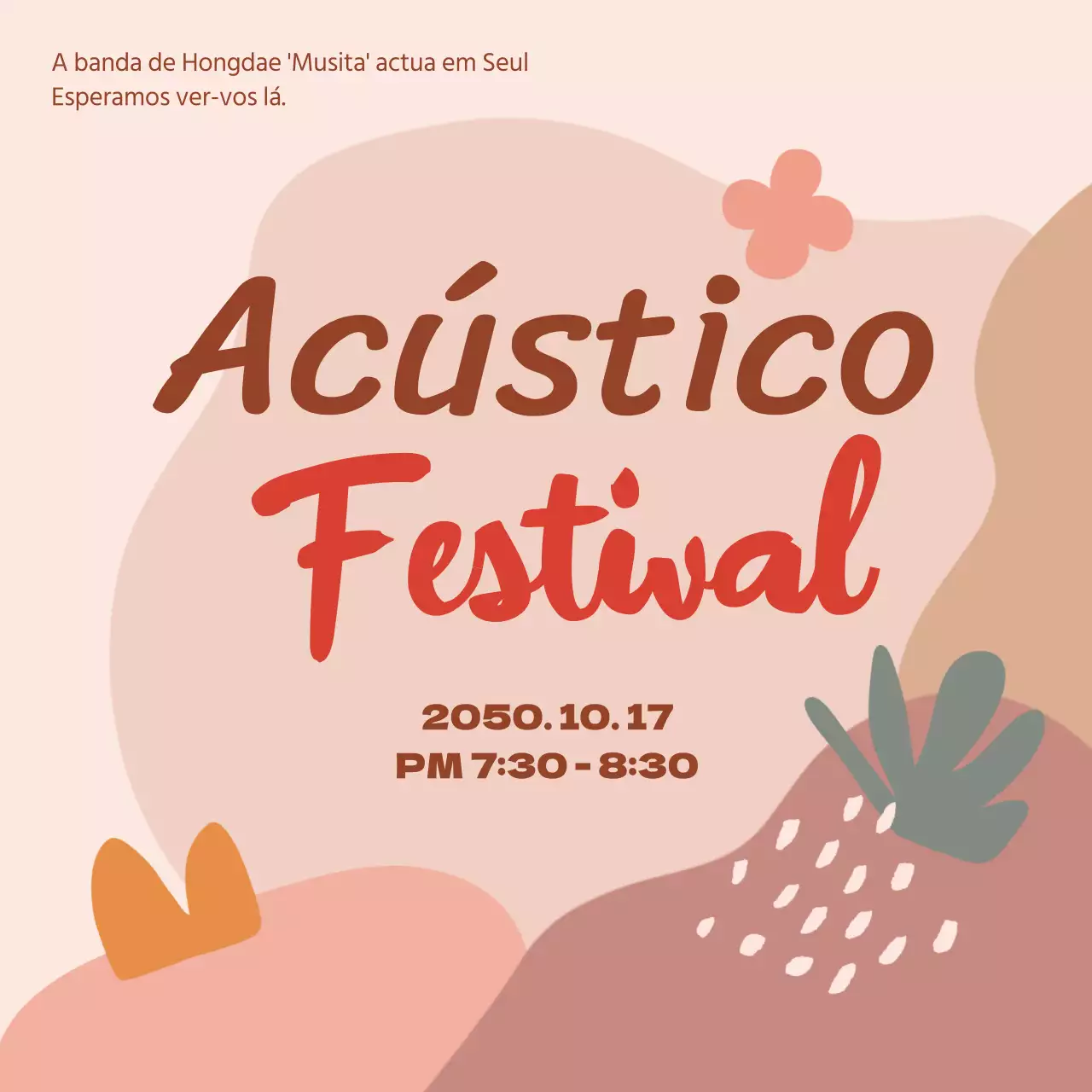 Anúncio simples de concerto acústico de outono em bege e vermelho