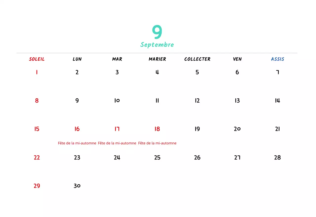 Calendrier du Nouvel An avec de jolies illustrations