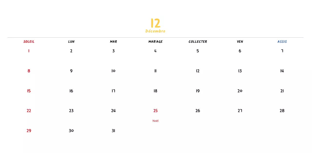 Calendrier du Nouvel An avec de jolies illustrations au trait