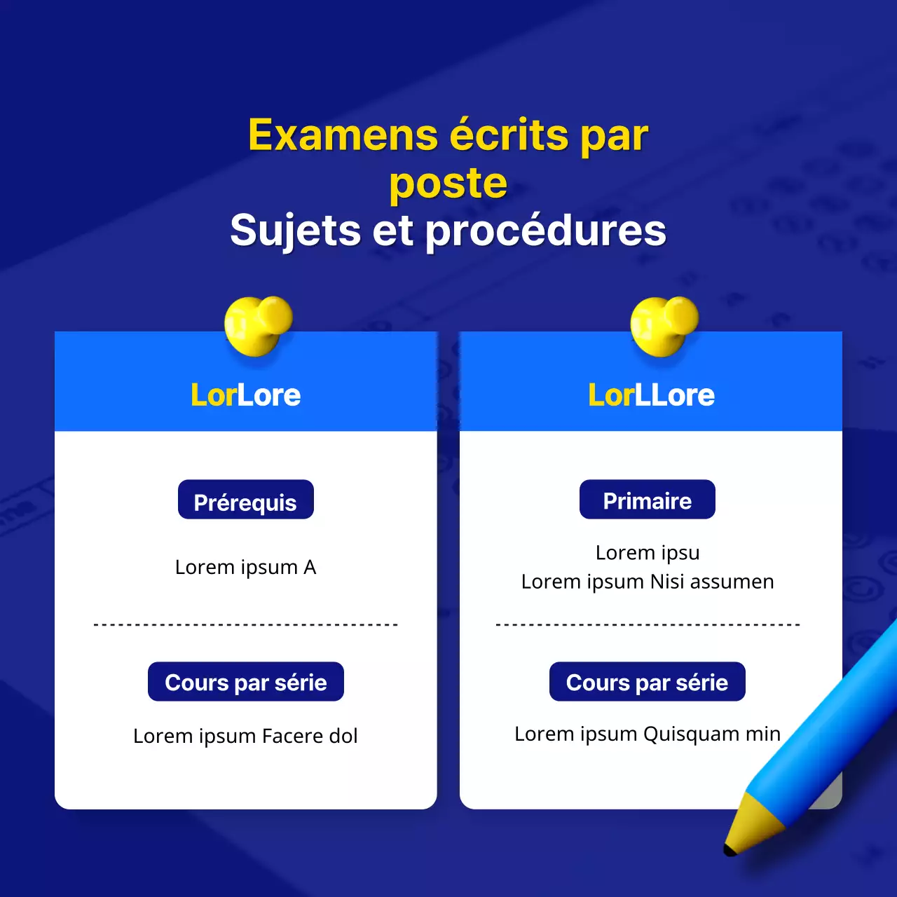 Promouvoir la consultation d'informations sur les examens de la fonction publique avec des touches de bleu et de jaune.
