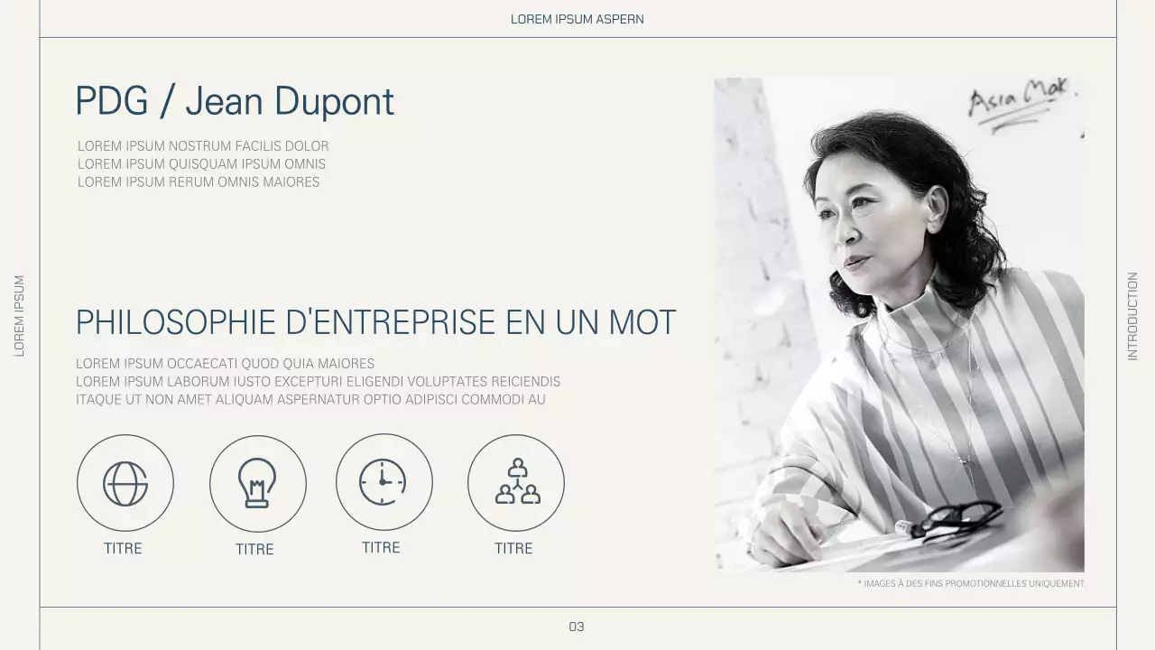 Mise en page simple en beige et marine pour un profil d'entreprise