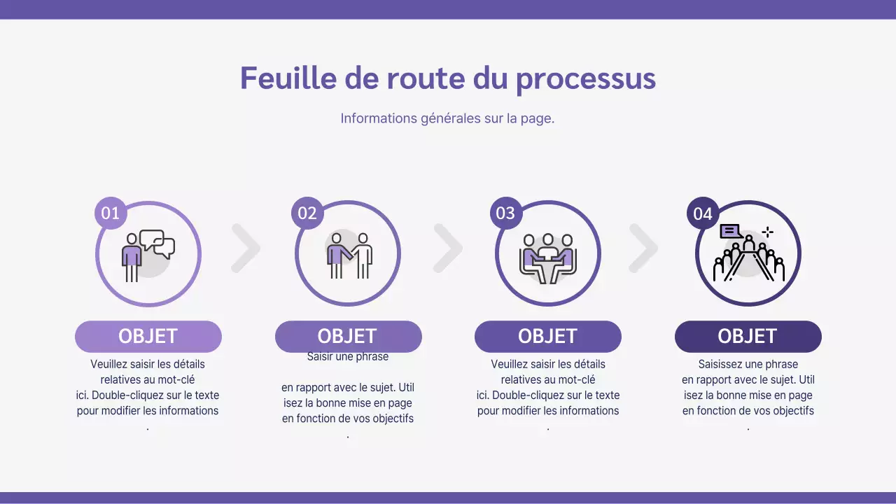 Feuille de route à flèches circulaires violettes et grises