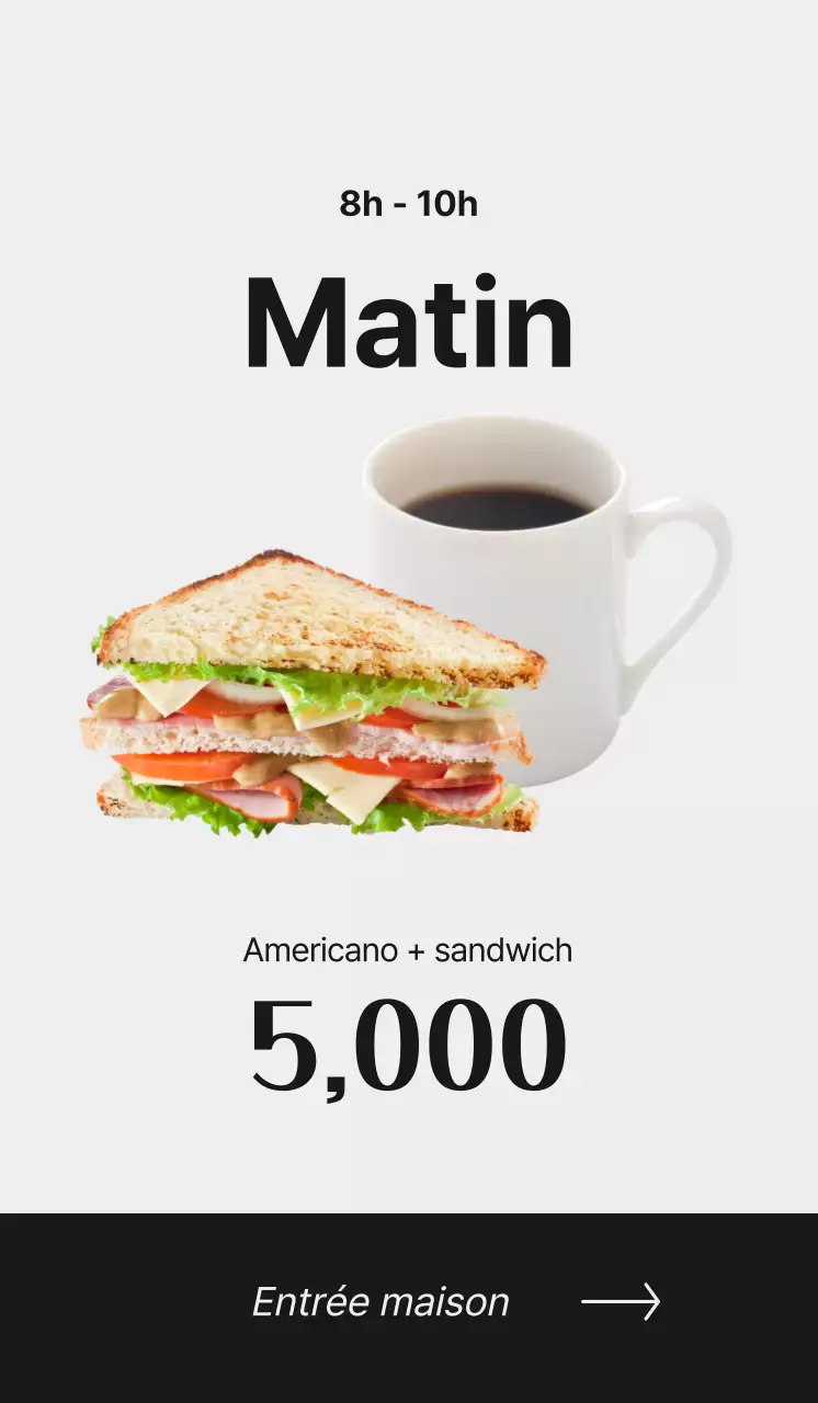 Faites la promotion de votre café avec des images de café et une police de caractères noire pour un look épuré.