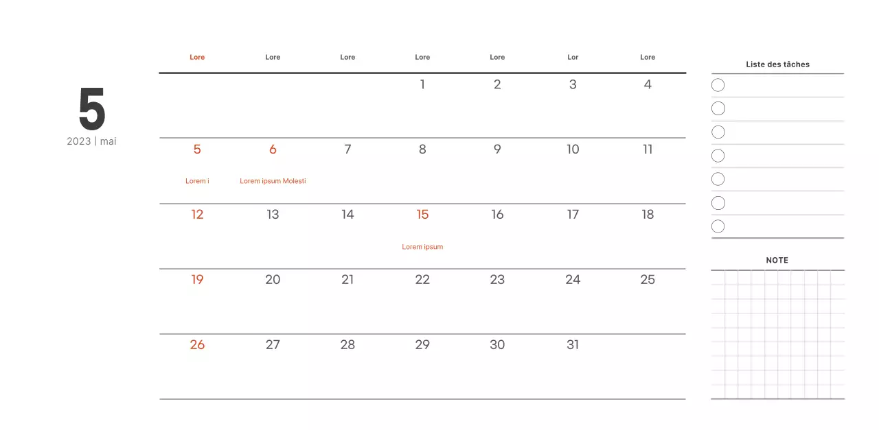 Calendrier de café simple et moderne