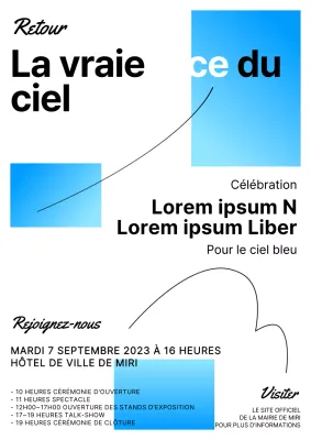 Annonce d'événement sur fond blanc avec détail rectangle dégradé bleu clair V1