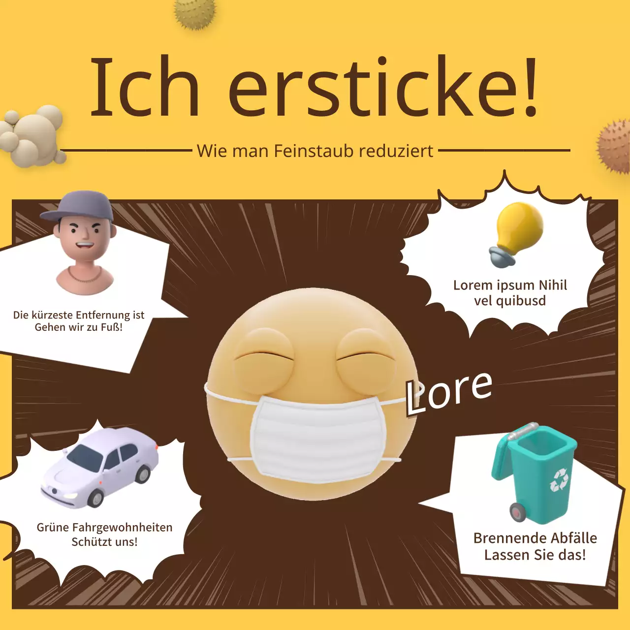 Wie man Feinstaub in einem Cartoon reduziert 3D-Illustrationskonzept