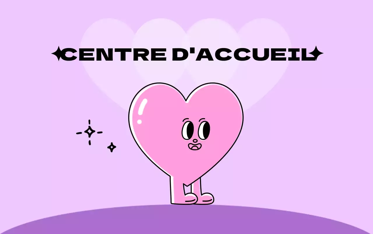 Centre public de la jeunesse avec de jolis personnages en forme de cœur, de couleur rose et violette