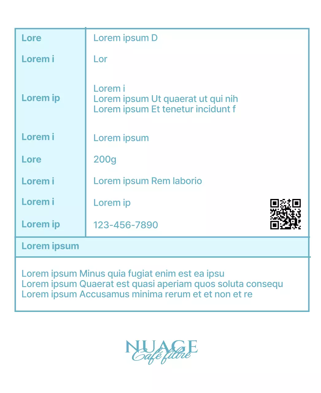 Grains de café simples avec accents de texte bleu clair et blanc