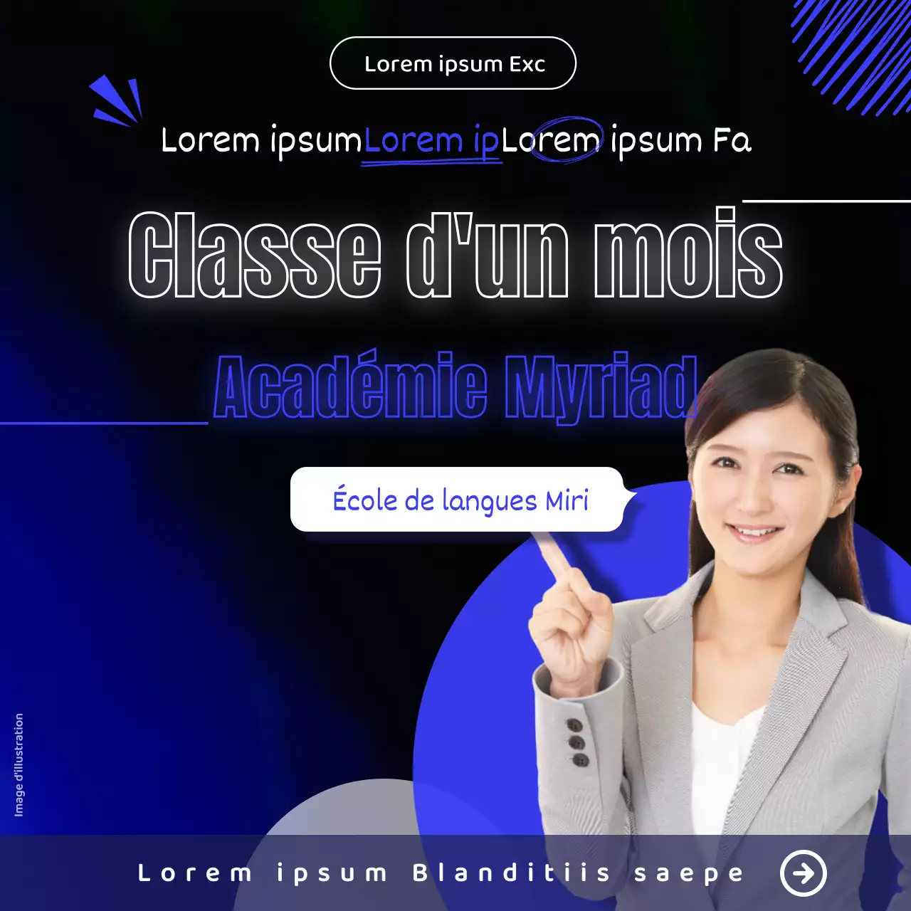 Matériel promotionnel scolaire de style néon avec des accents bleus