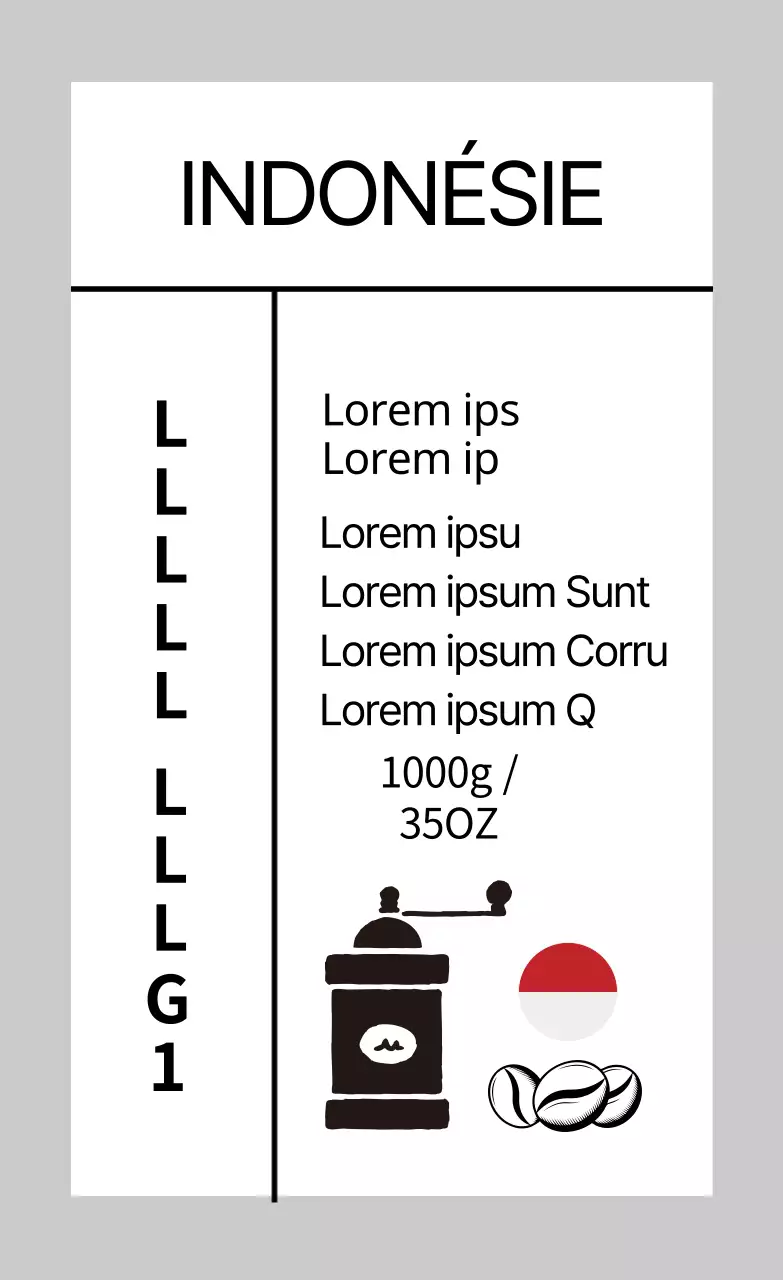 Étiquette de grain de café propre avec illustration grise