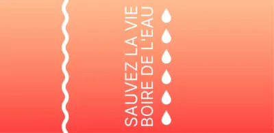 Étiquette d'eau en bouteille sur fond rouge dégradé