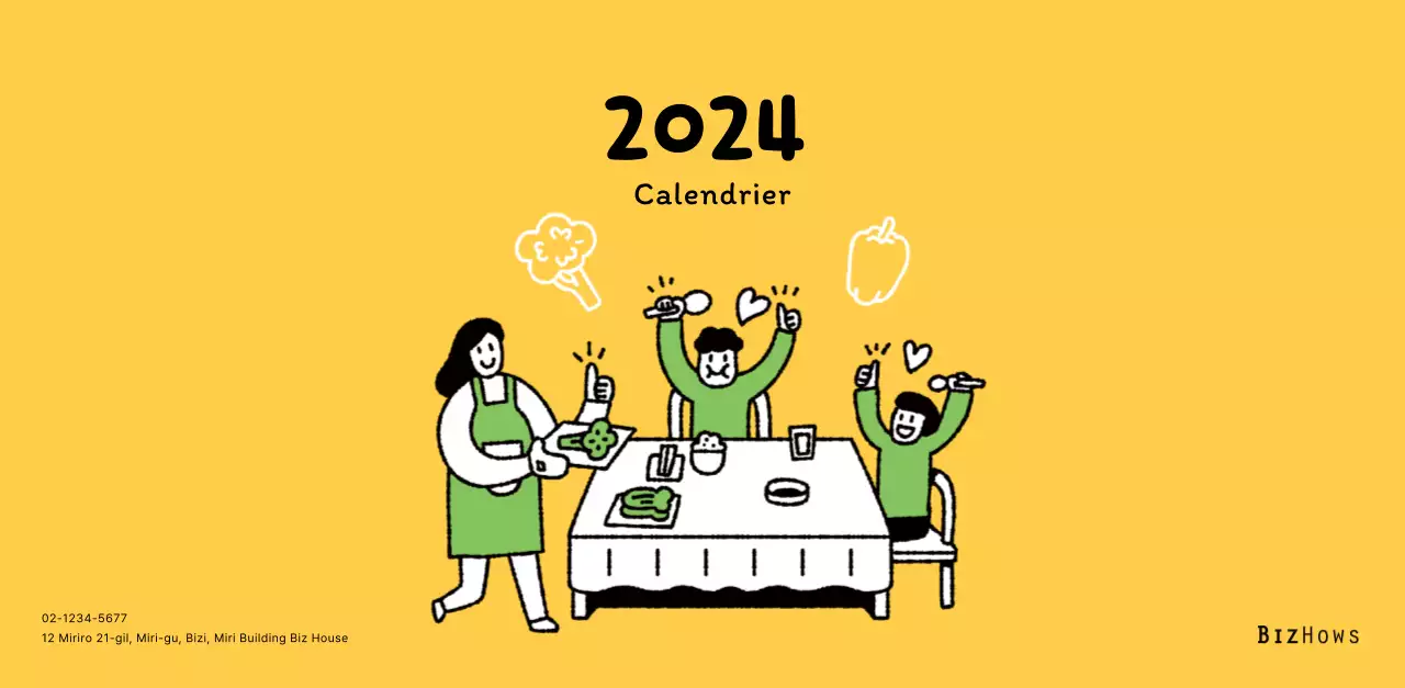 Calendrier du Nouvel An avec de jolies illustrations au trait