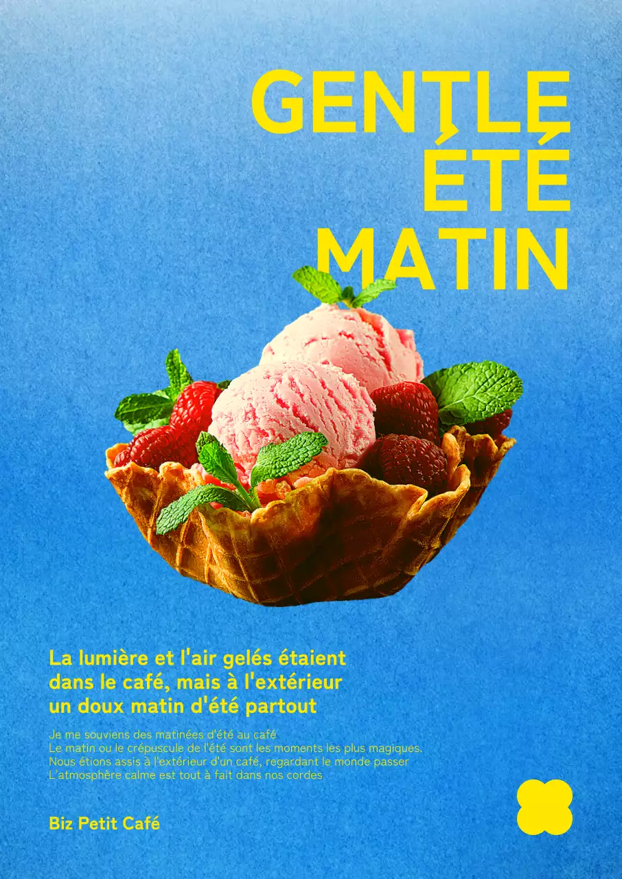 Menu d'un café de crèmes glacées sur fond bleu