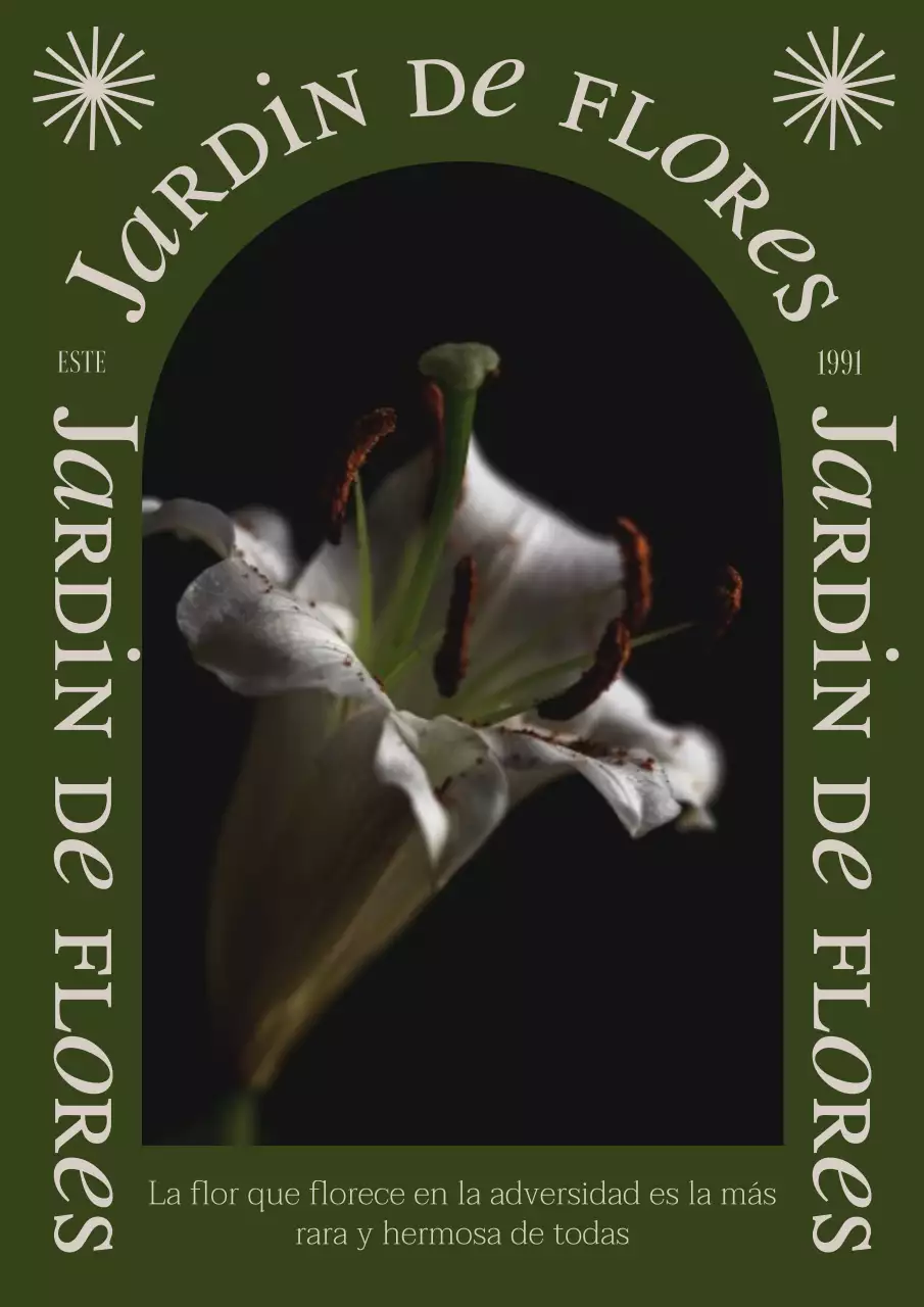 Verde Caqui Beige Vintage Floral Cartel Vertical