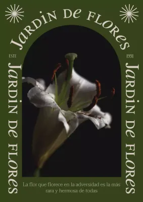 Verde Caqui Beige Vintage Floral Cartel Vertical