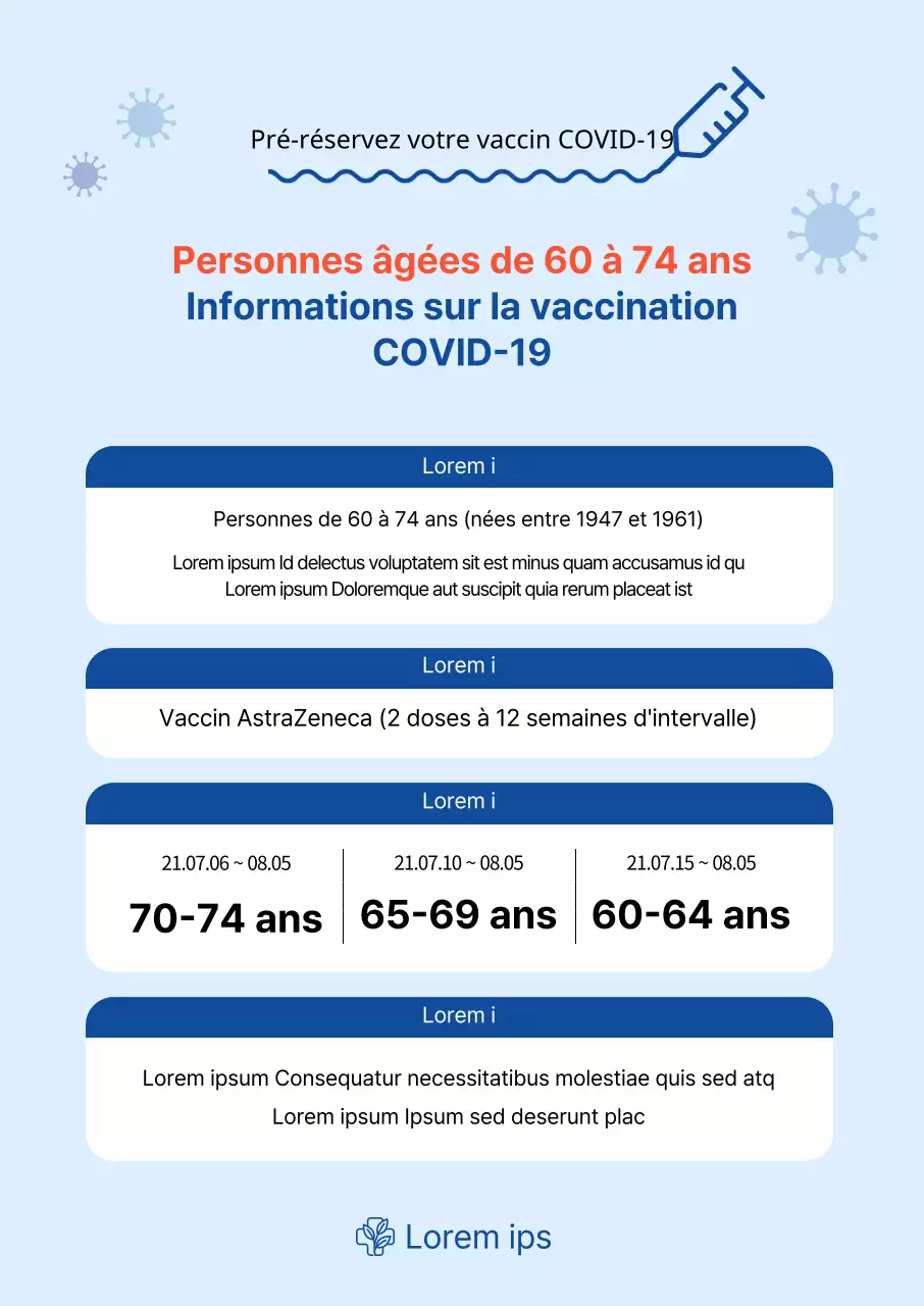 Affiche verticale sur la vaccination contre le coronavirus avec un tableau dans les tons bleus