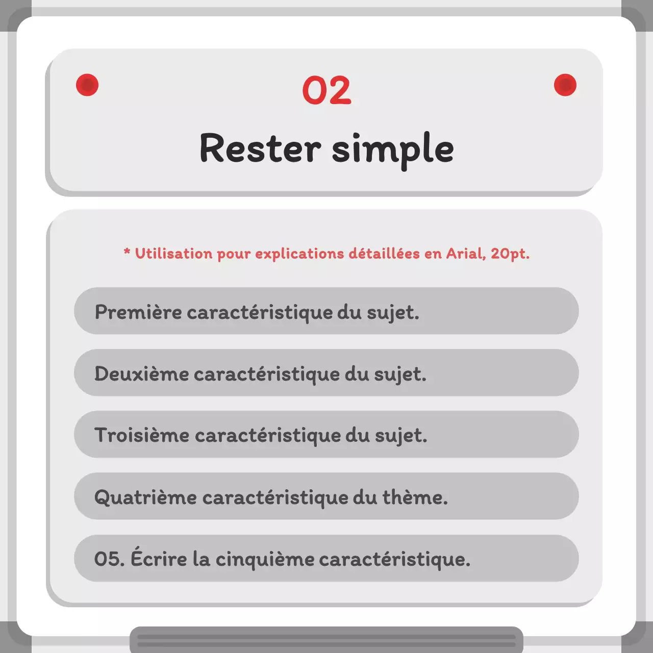 Concept de tableau blanc minimaliste en gris et rouge Quelques informations sur le concept