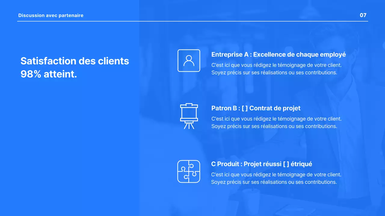 Une présentation d'entreprise moderne en bleu et blanc