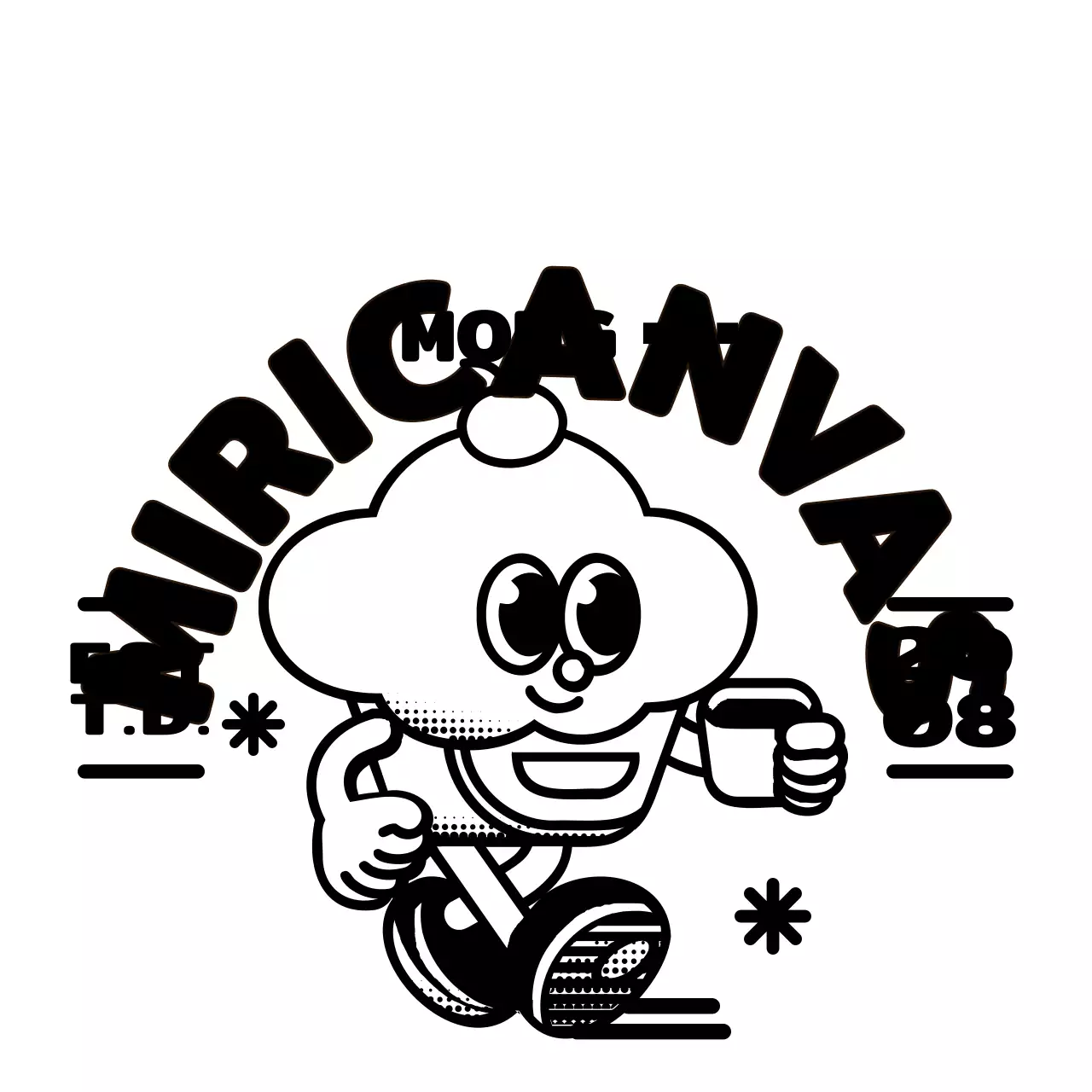 Un personnage de cupcake mignon et branché et une combinaison de texte pour un logo de promotion de café et de marchandise.