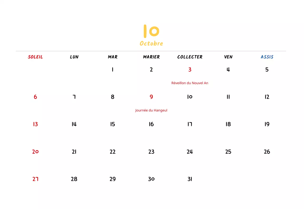 Calendrier du Nouvel An avec de jolies illustrations