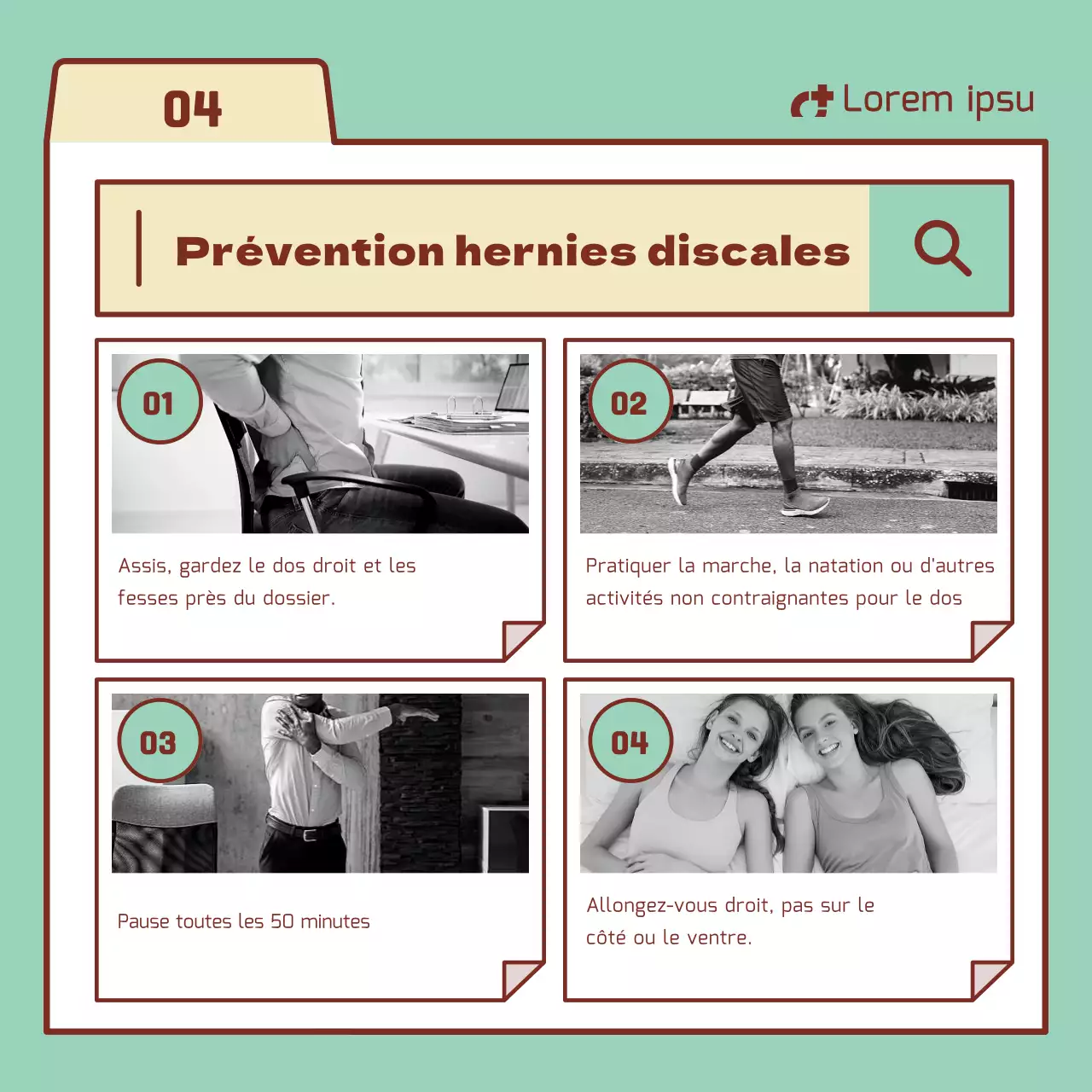 Informations sur les disques lombaires avec des éléments de la barre de recherche de couleur menthe et beige