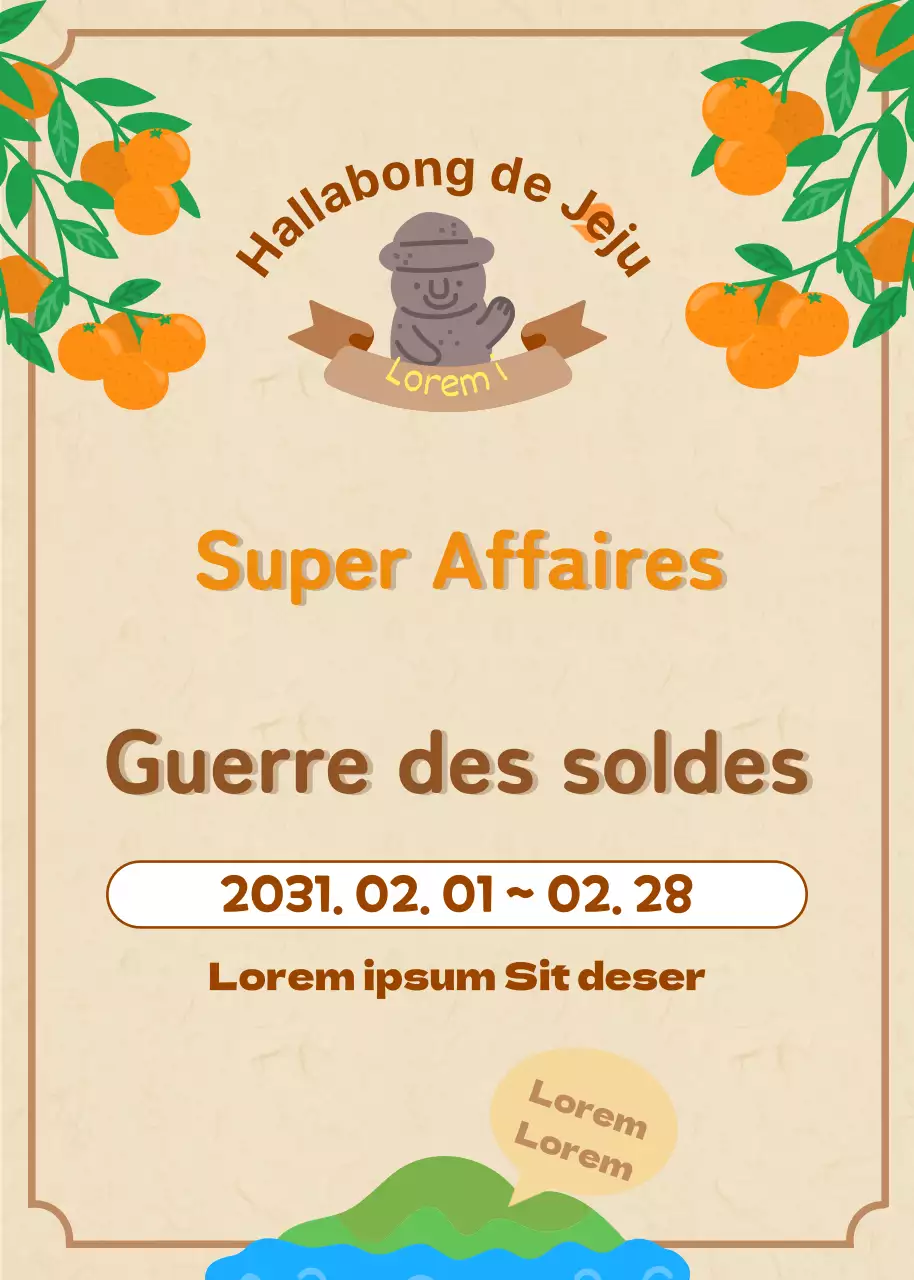 Un hallabong beige de la ferme de Jeju avec de jolies illustrations est en vente pour une durée limitée.