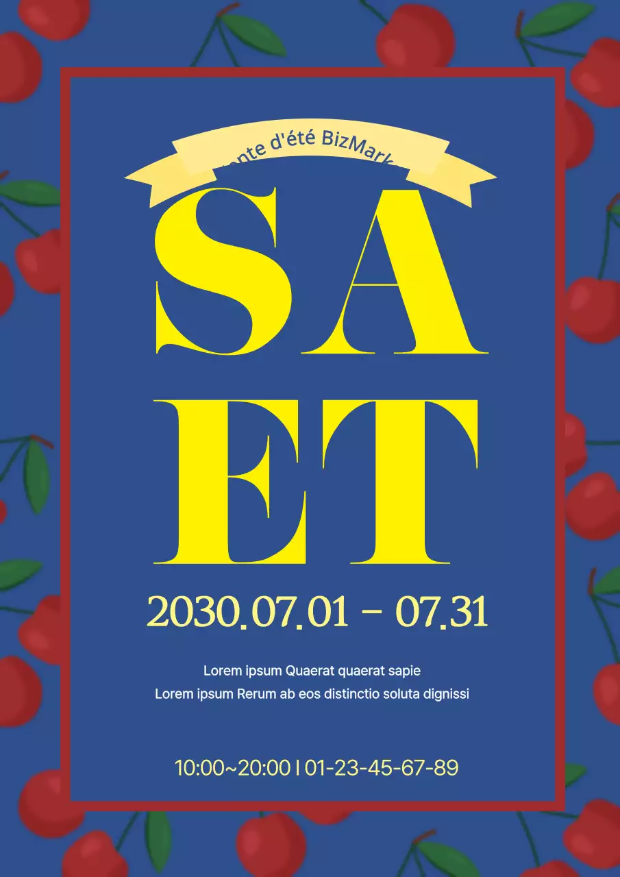 Prospectus bleu et jaune pour la promotion de la vente d'été du marché